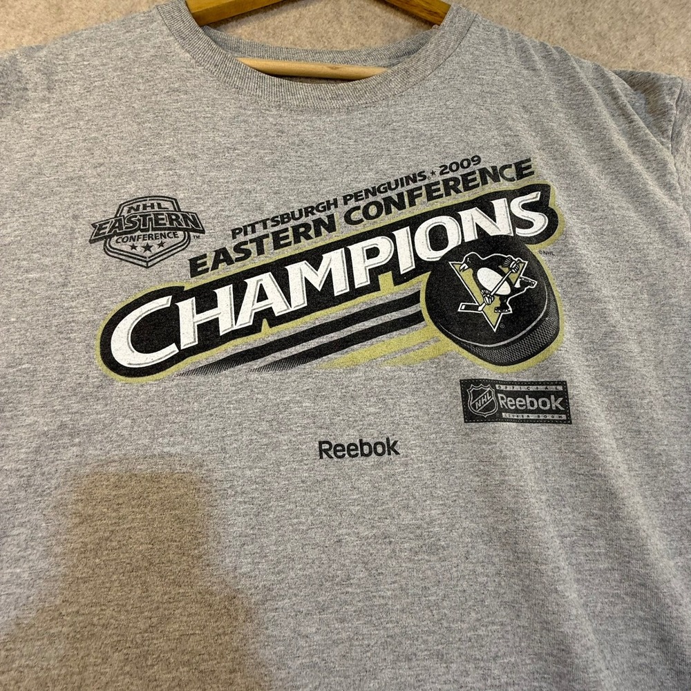 Reebok Pittsburgh Penguins 2009 Eastern Conference Champions‎ Shirt Gray Mens XL - Picture 4 of 5